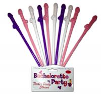 Pink White & Purple Hott 10 Pack of Bachelorette Party Penis Straws